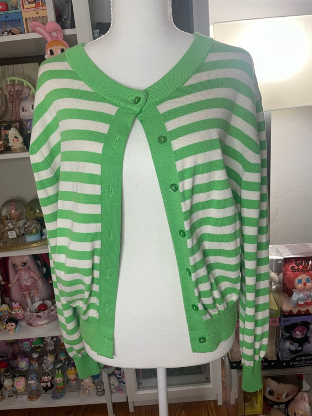 ZARA Green & White Striped Knit Sweater – Size L